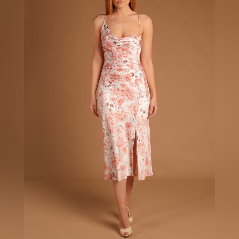 Floral Midi Dress in Pink and White